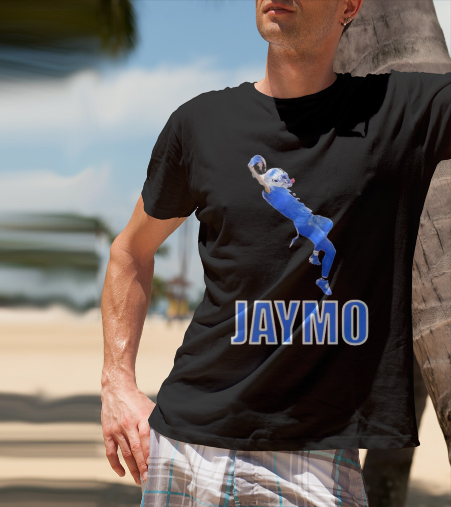 Jaymo Football Catch Jump Athlete Sports Blue Uniform T-Shirt