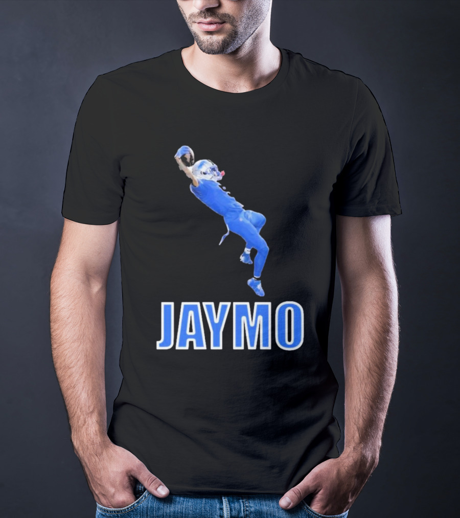 Jaymo Football Catch Jump Athlete Sports Blue Uniform T-Shirt