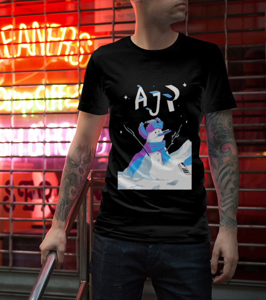 AJR Snowman With Scarf And Hat In Winter Scene T-Shirt