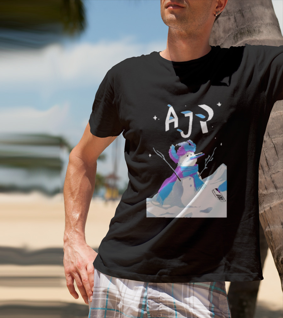 AJR Snowman With Scarf And Hat In Winter Scene T-Shirt