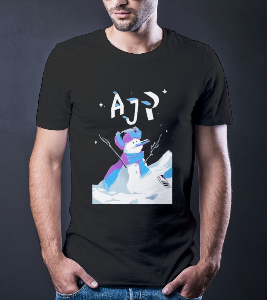 AJR Snowman With Scarf And Hat In Winter Scene T-Shirt