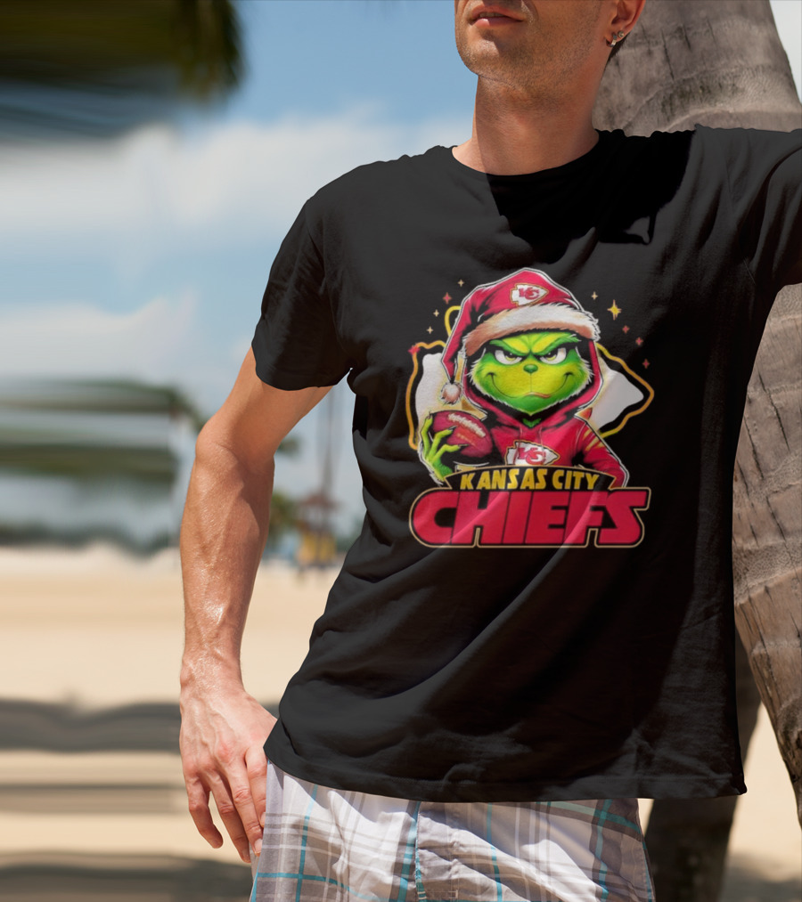 Kansas City Chiefs Grinch Santa Football T-Shirt