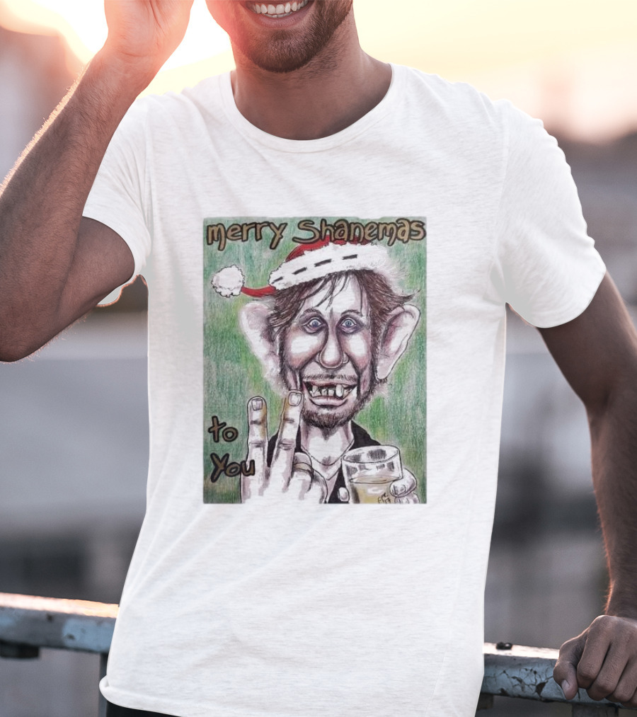 Merry Shanemas To You Shane MacGowan Christmas Card Drawing T-Shirt