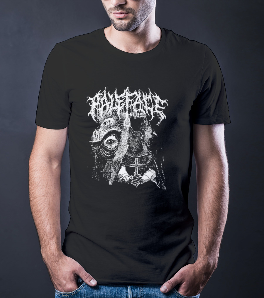 Paleface Swiss Orphan Monochrome Cross And Veiled Figure With Distorted Face T-Shirt