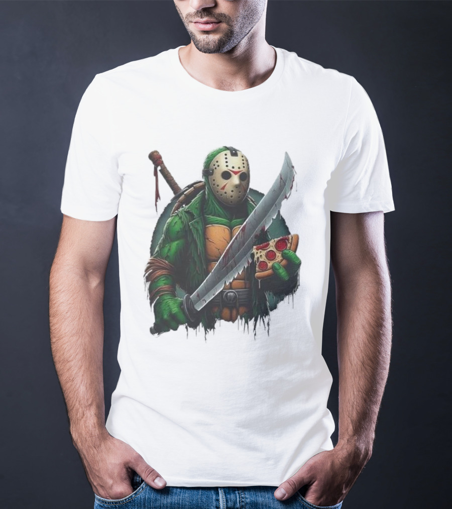 Jason Voorhees Ninja Turtle Pizza Swordsman Crossover T-Shirt