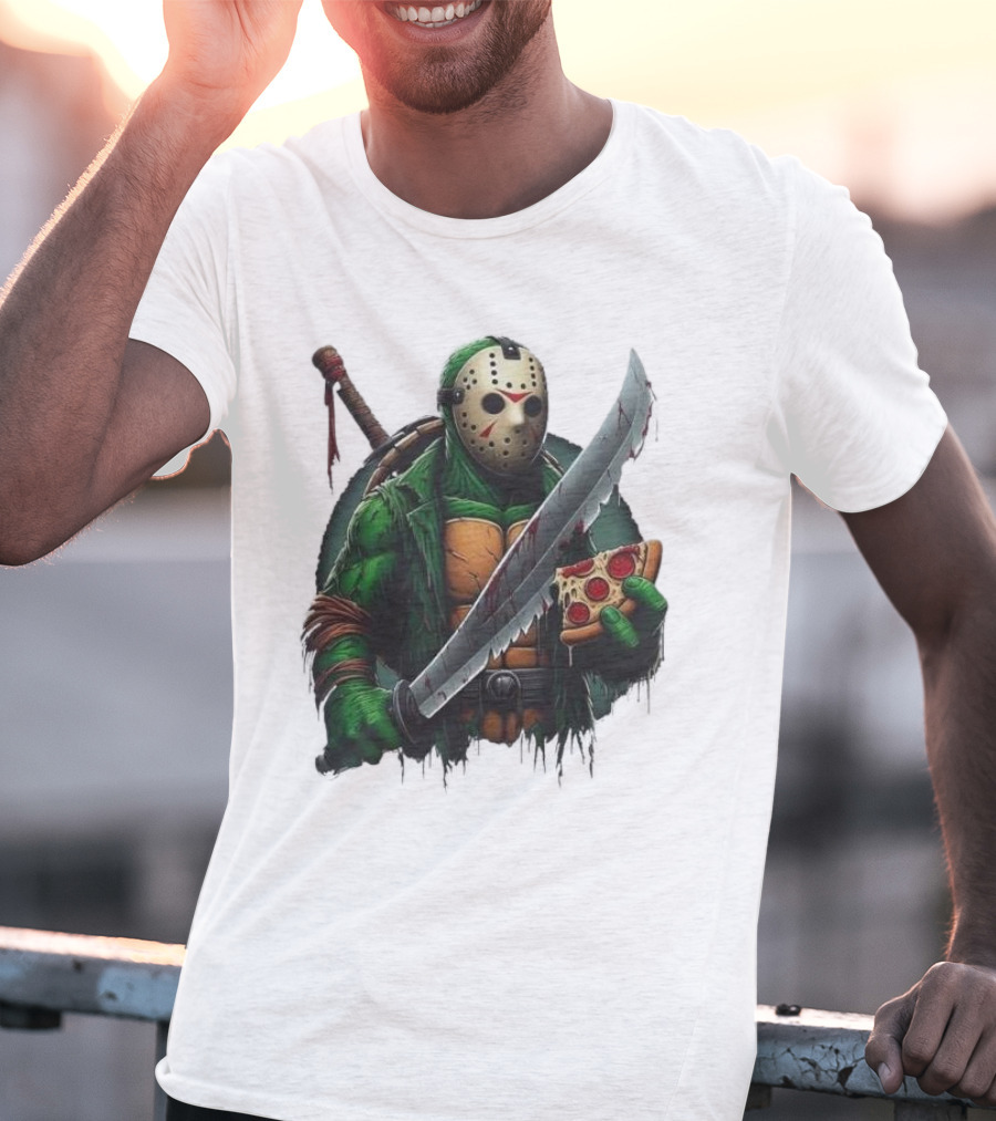 Jason Voorhees Ninja Turtle Pizza Swordsman Crossover T-Shirt