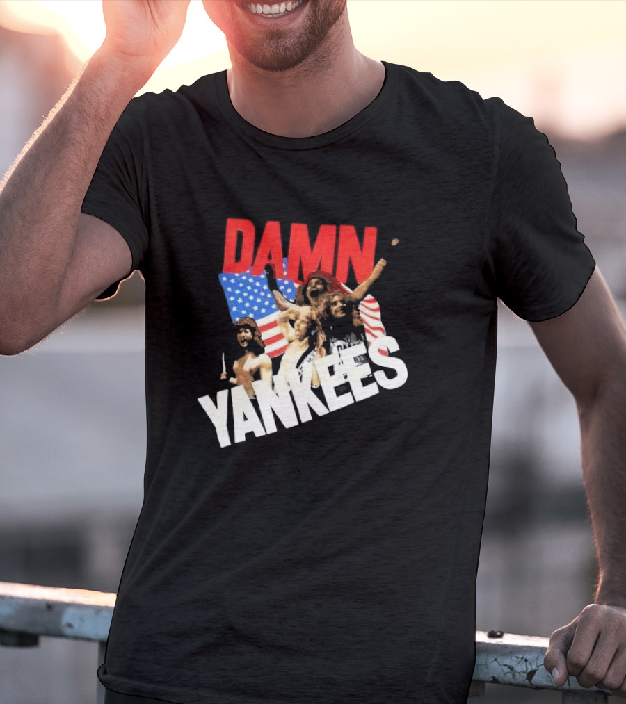 Damn Yankees Band With American Flag Background T-Shirt