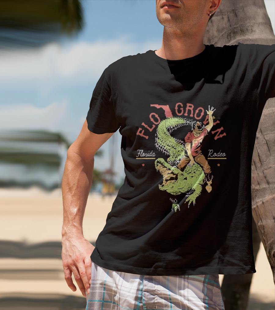 FLO GROWN Florida Rodeo Cowboy Riding Alligator T-Shirt