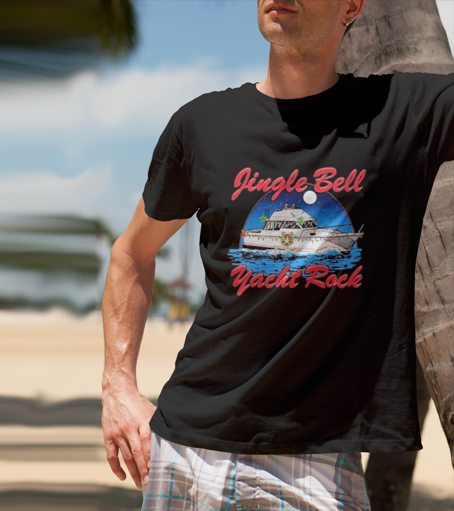 Jingle Bell Yacht Rock Christmas Boat With Holiday Wreath And Lights T-Shirt