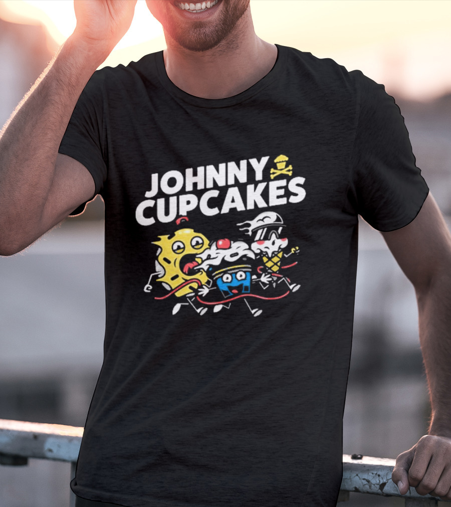 Johnny Cupcakes Candy Characters Racing Fun Austin TX Conference Alley T-Shirt