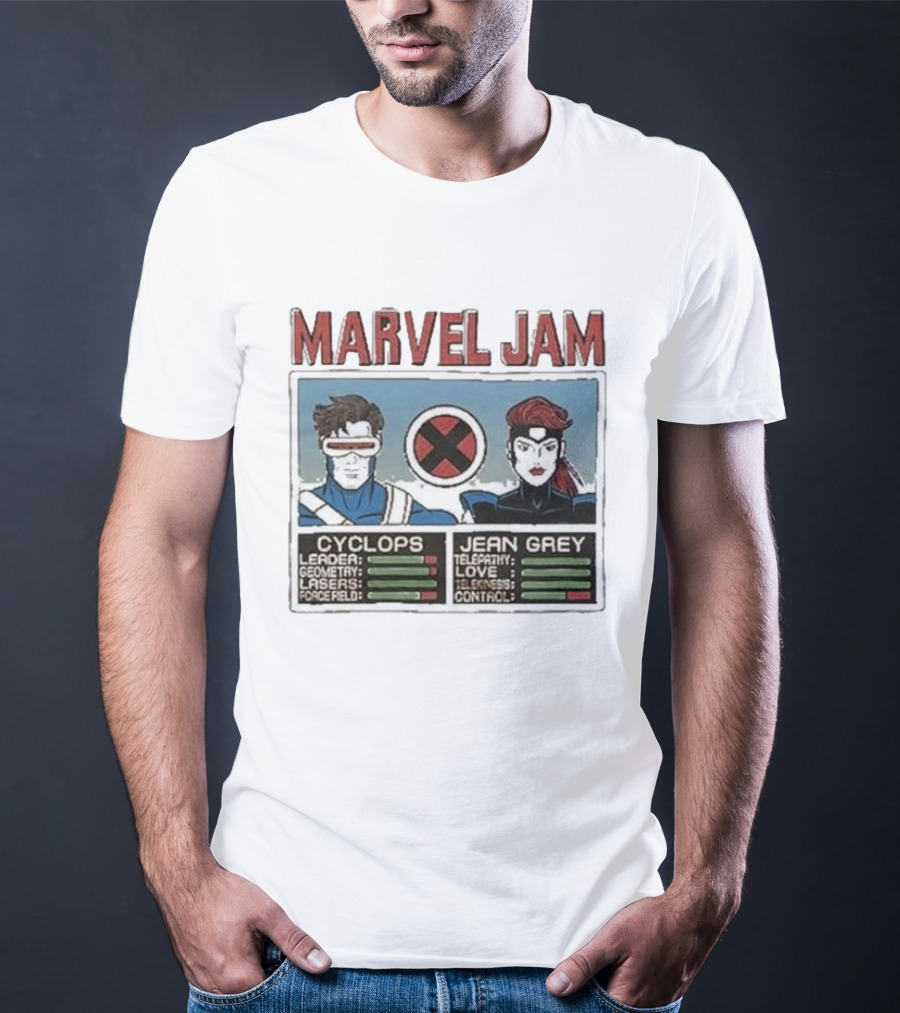 Marvel Jam Cyclops Jean Grey X-Men Character Stats T-Shirt