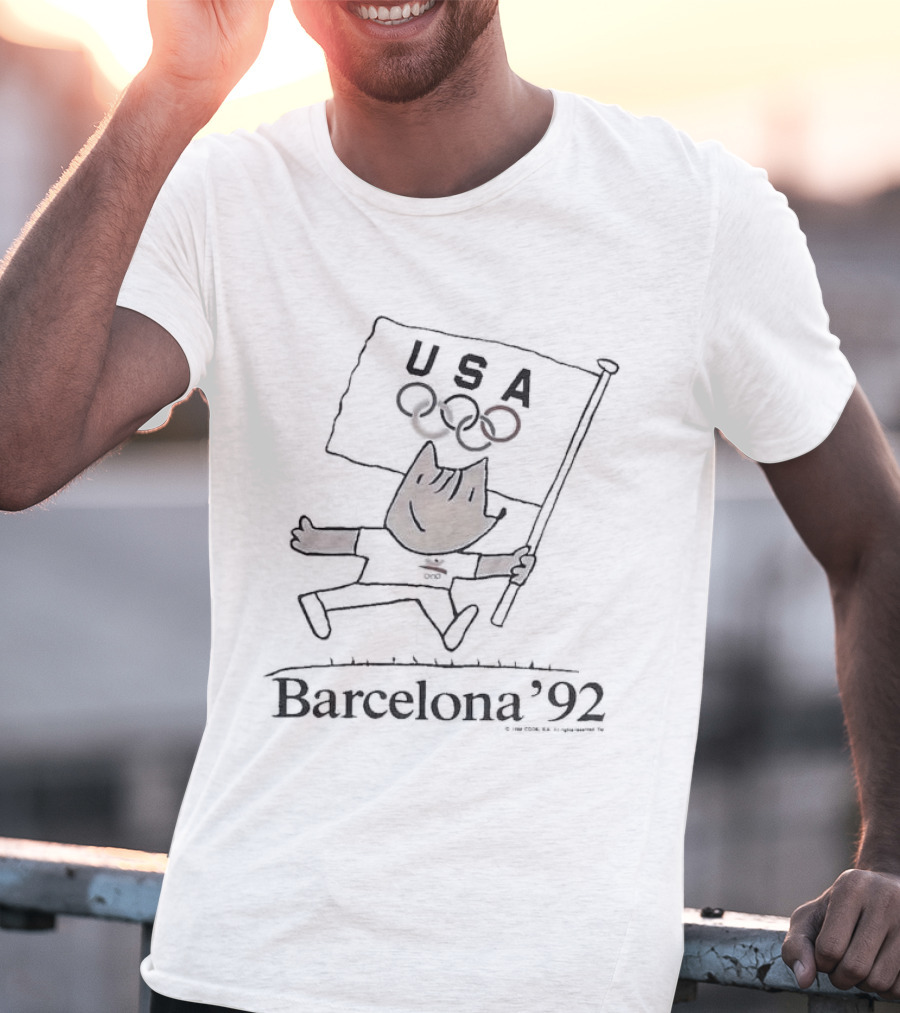 Rare Vintage 1992 Barcelona Olympics USA Flag Mascot T-Shirt