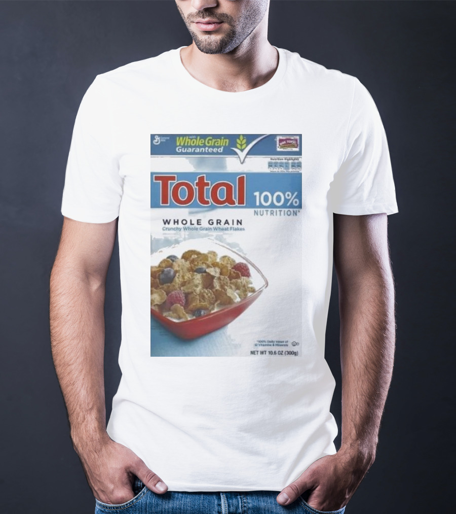 Total 100% Nutrition Whole Grain Crunchy Wheat Flakes Breakfast Cereal Box T-Shirt