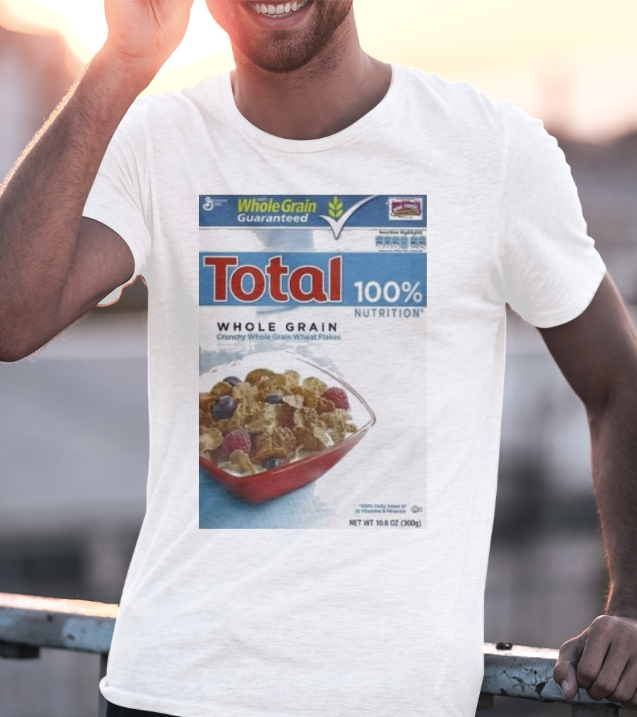 Total 100% Nutrition Whole Grain Crunchy Wheat Flakes Breakfast Cereal Box T-Shirt