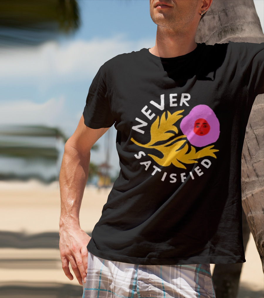 Never Satisfied Pink Mask Face With Yellow Leaves T-Shirt
