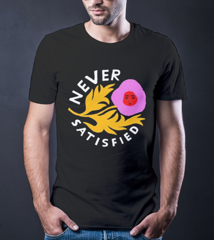 Never Satisfied Pink Mask Face With Yellow Leaves T-Shirt