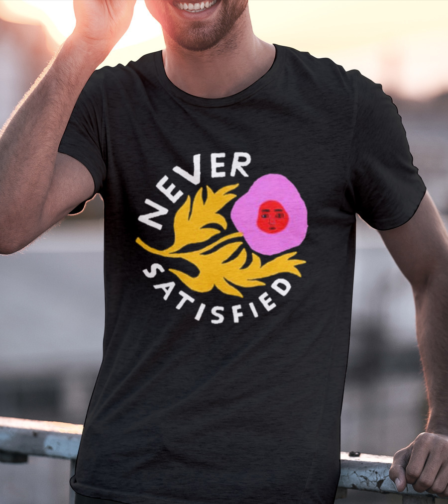 Never Satisfied Pink Mask Face With Yellow Leaves T-Shirt