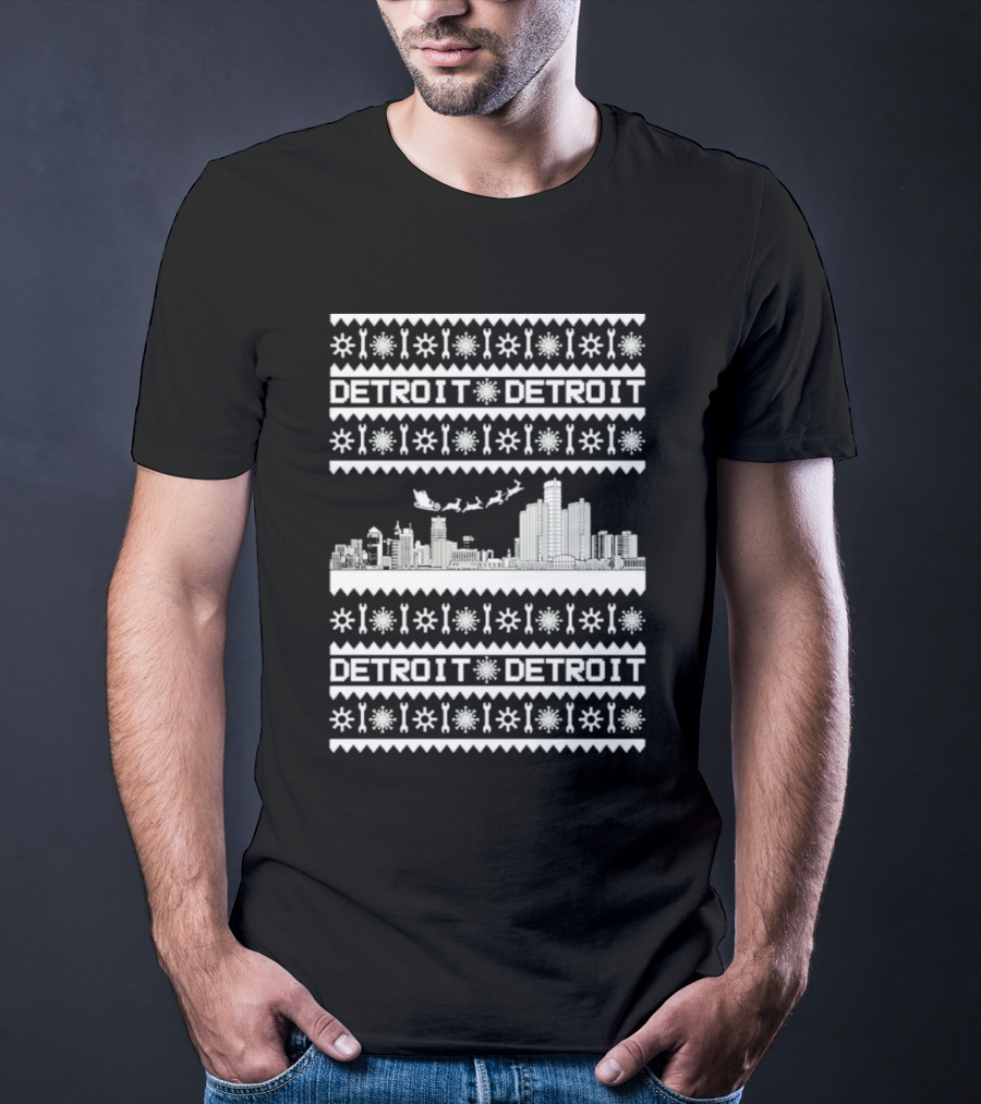 Detroit Skyline Christmas Snowflakes Santa Detroit T-Shirt