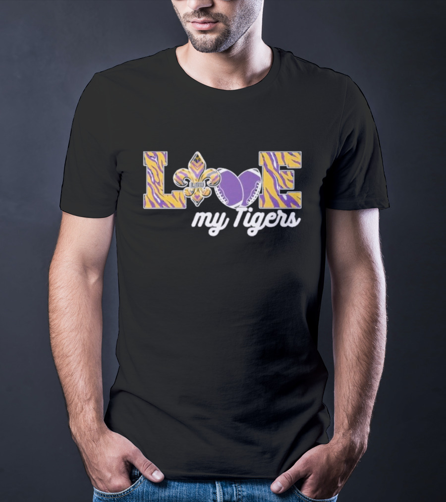 LSU Love My Tigers Fleur De Lis Football 2D T-Shirt
