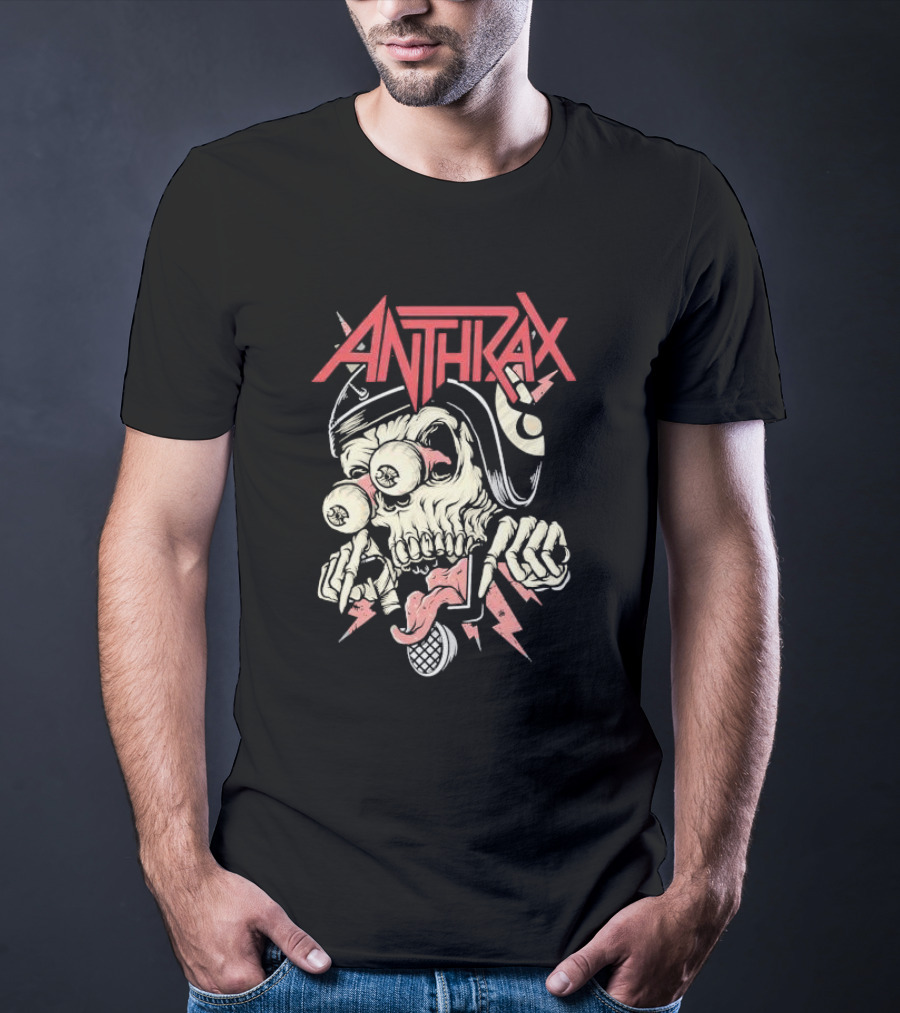 Anthrax Skull With Exploding Eyes And Microphone T-Shirt