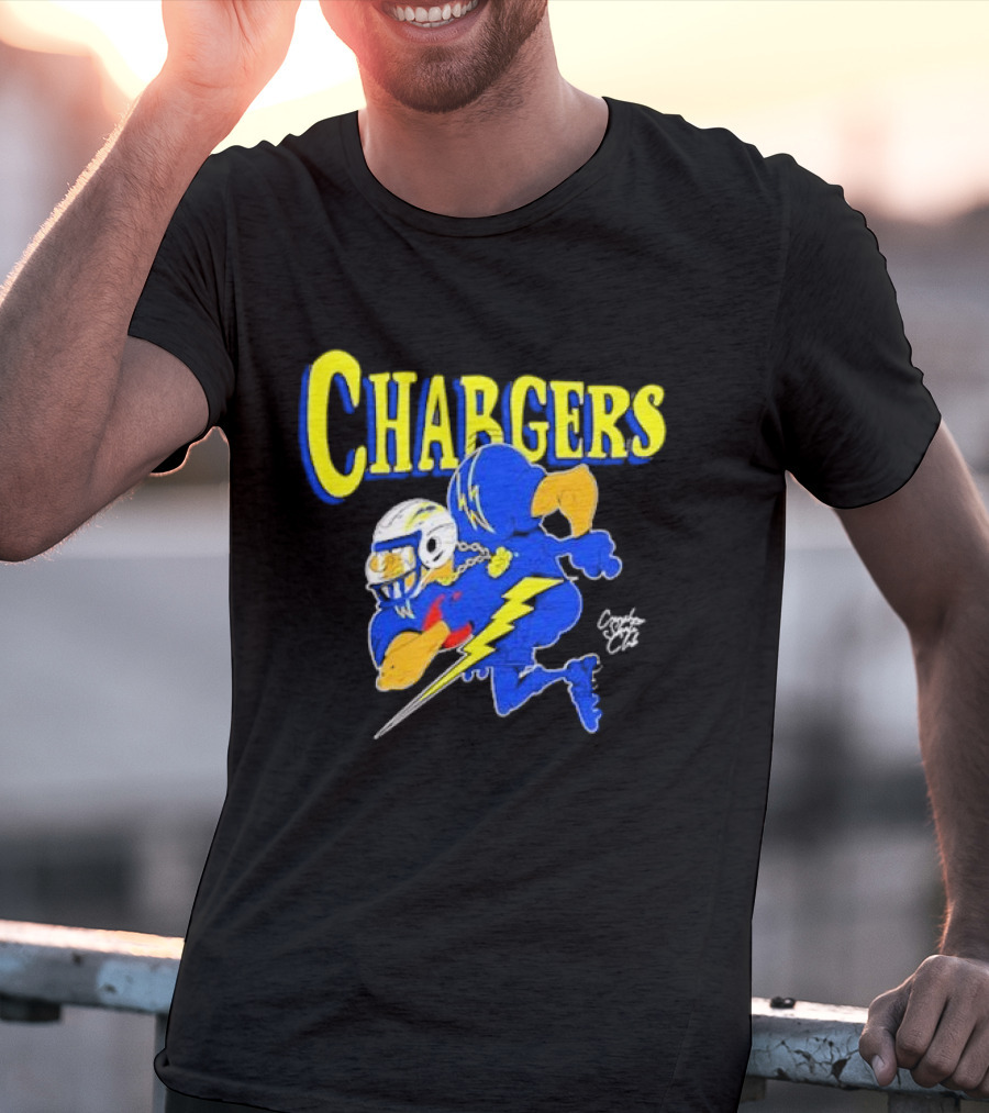 Chargers Crenshaw Skate Club Football Player Lightning T-Shirt
