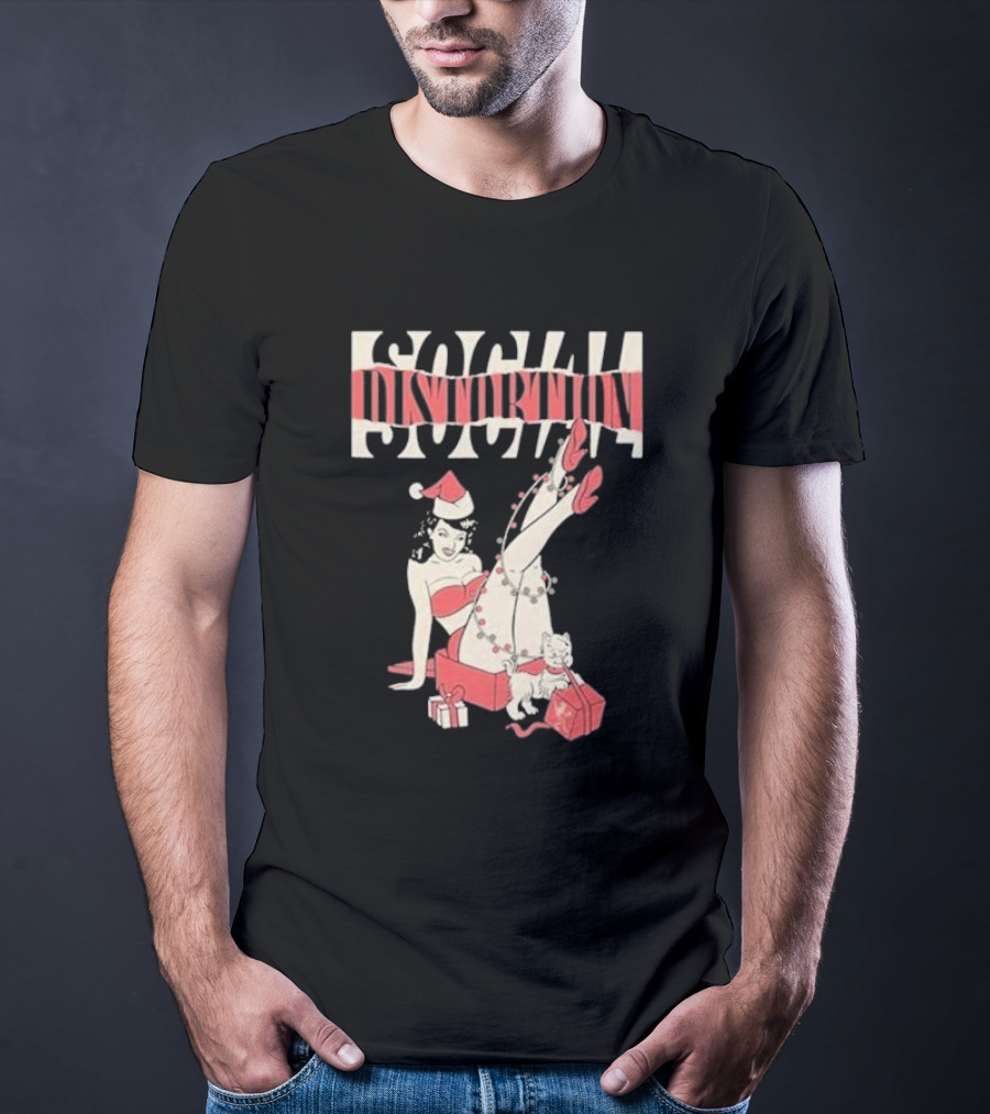 Social Distortion Holiday Pinup Torn Logo Santa Hat Retro Gifts T-Shirt