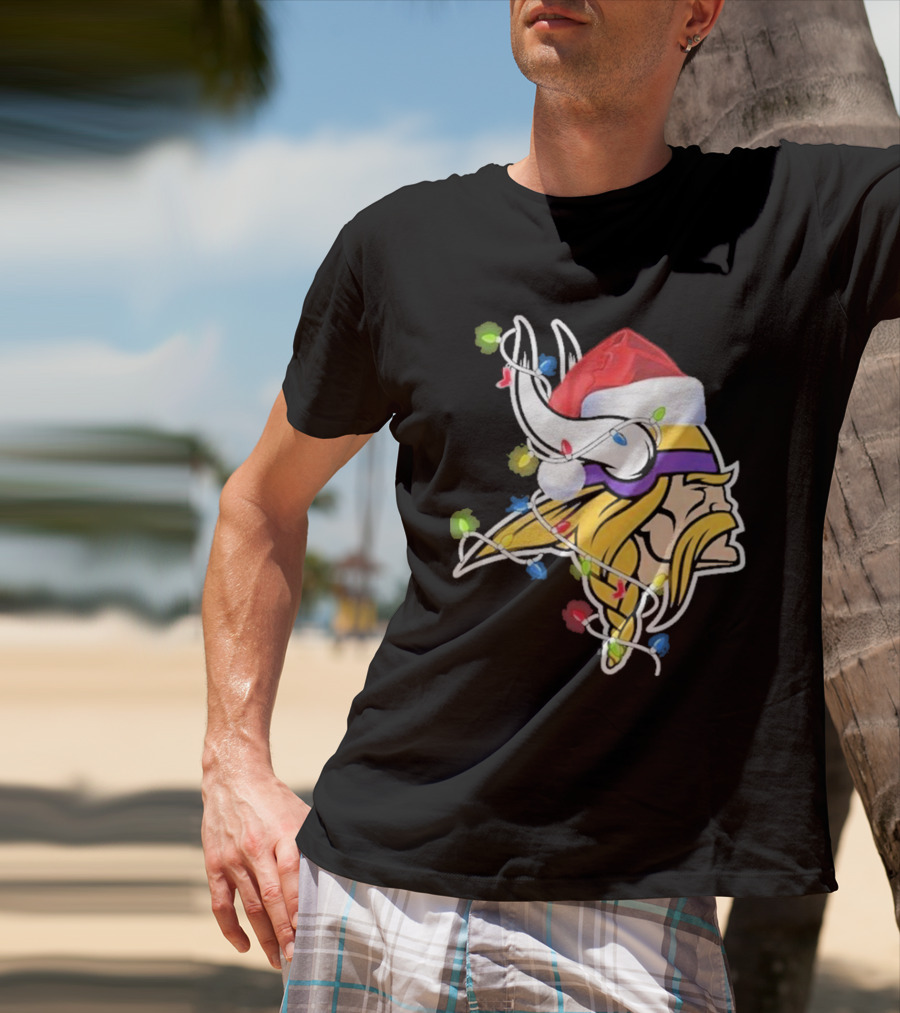 Minnesota Vikings Merry Christmas 2D Santa Hat Lights T-Shirt
