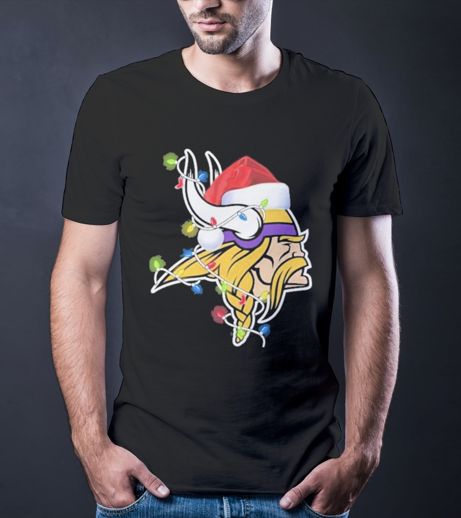 Minnesota Vikings Merry Christmas 2D Santa Hat Lights T-Shirt