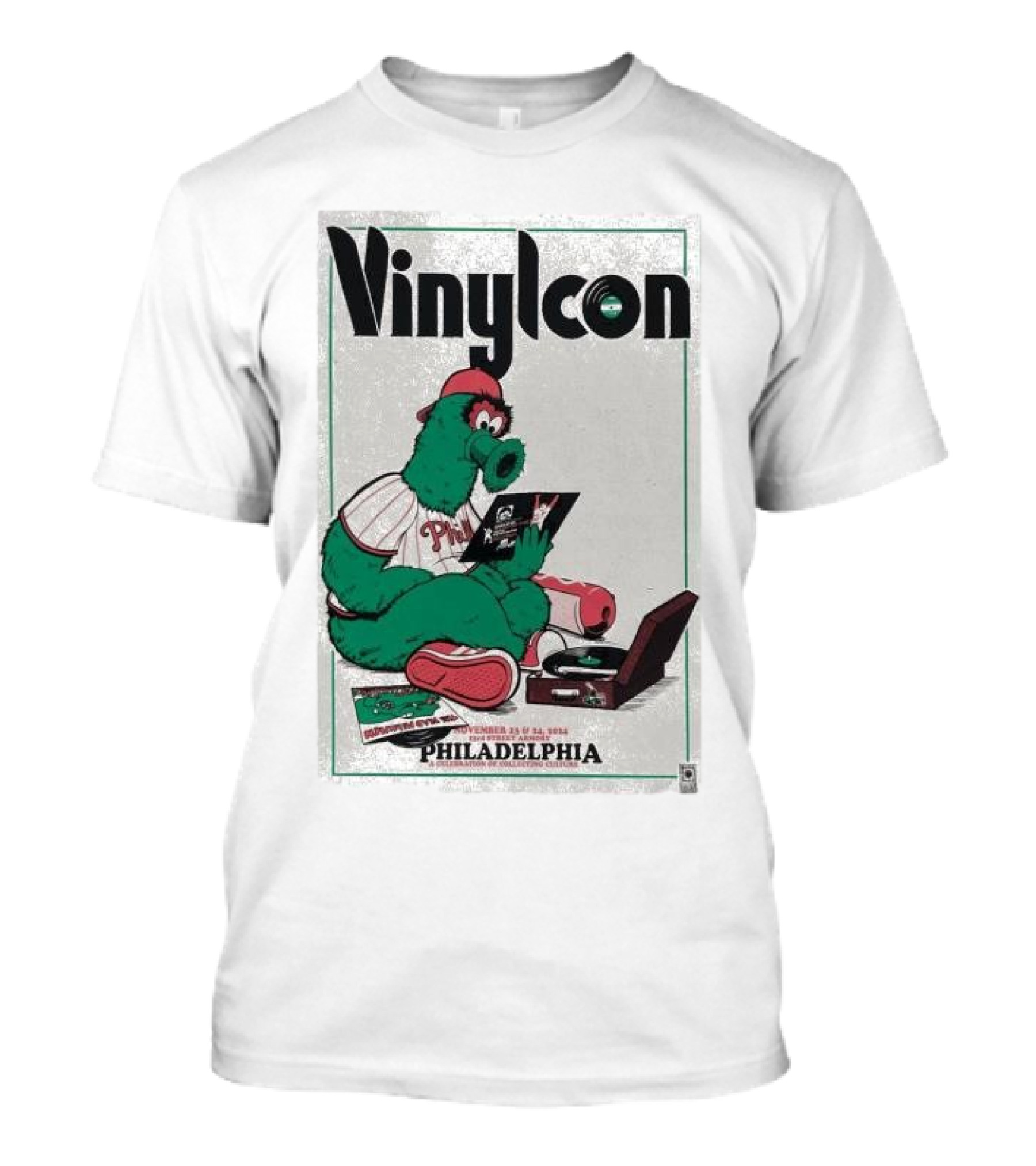 Vinylcon Philadelphia Phillies Mascot At 23rd St Armory Listening On Turntable T-Shirt