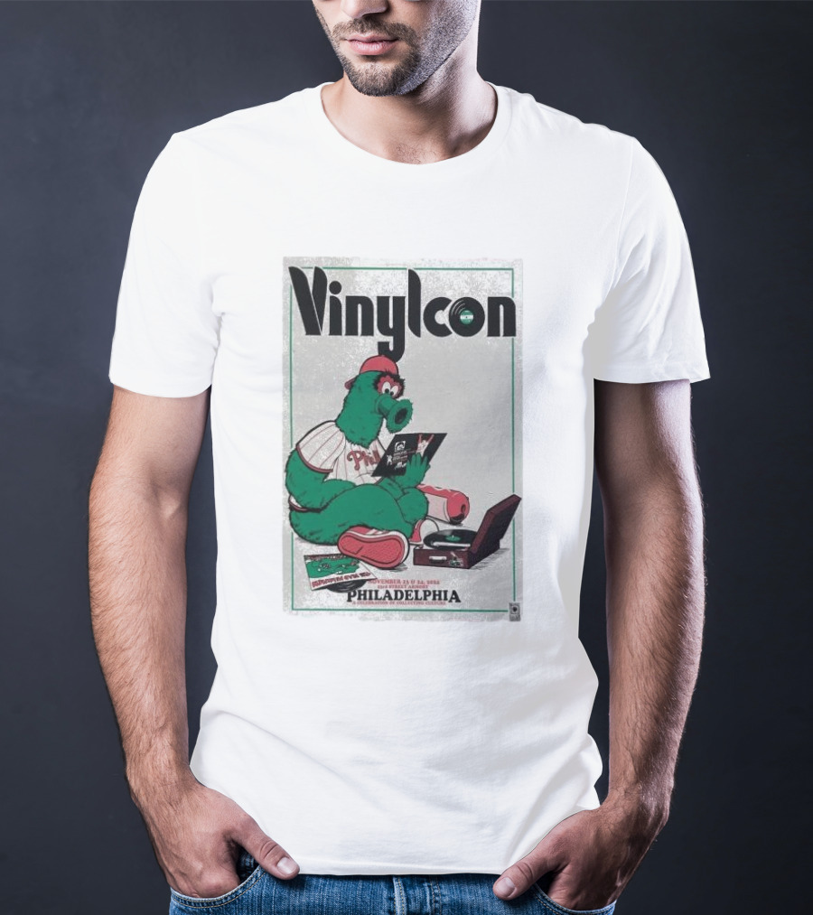 Vinylcon Philadelphia Phillies Mascot At 23rd St Armory Listening On Turntable T-Shirt
