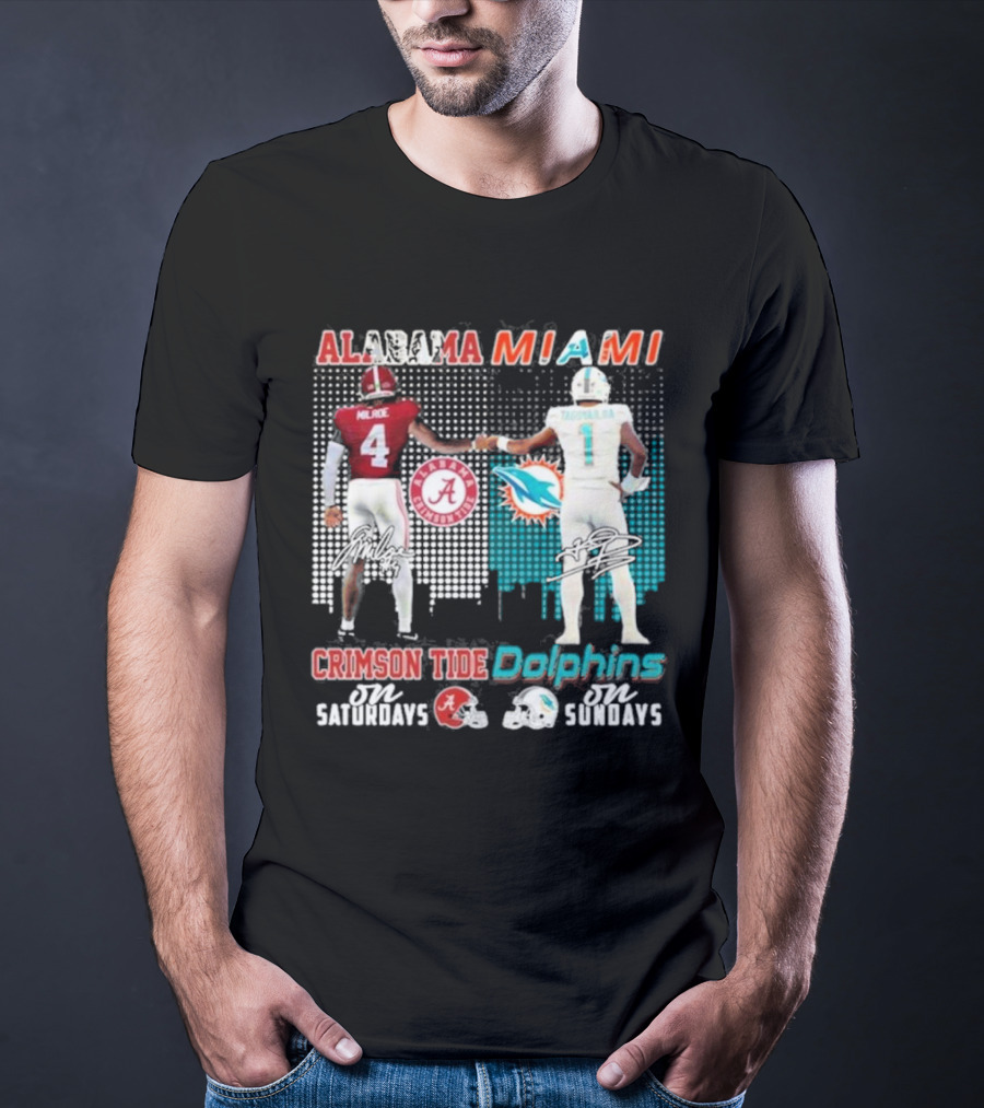 Alabama Miami Crimson Tide Saturdays Dolphins Sundays T-Shirt