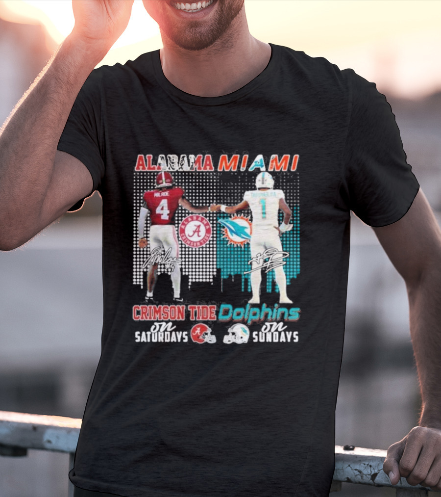 Alabama Miami Crimson Tide Saturdays Dolphins Sundays T-Shirt