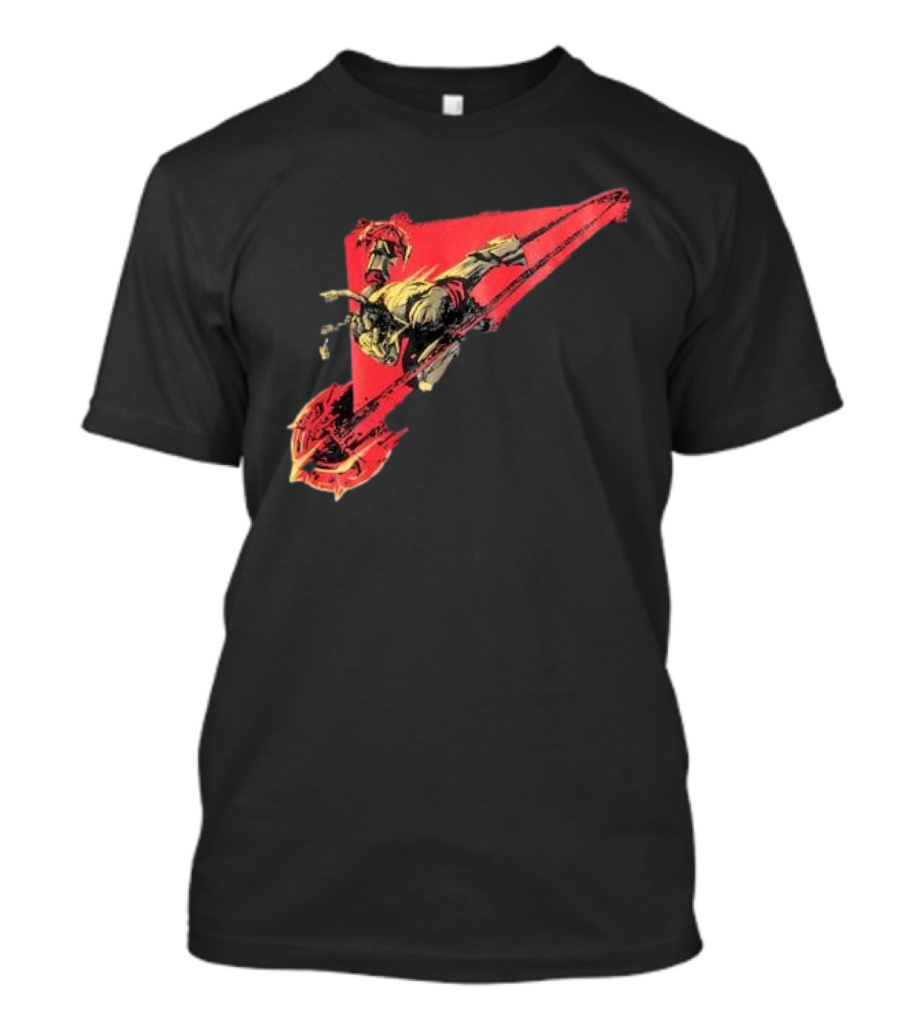 Arcane Ambessa Warrior Riding Battle Axe On Red Triangular Path T-Shirt