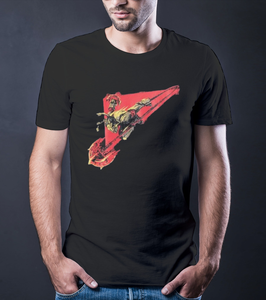 Arcane Ambessa Warrior Riding Battle Axe On Red Triangular Path T-Shirt