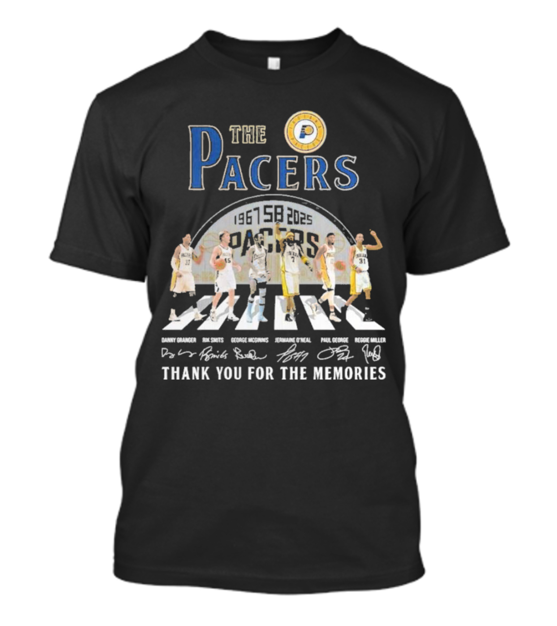 The Pacers 1967-2025 Thank You For The Memories Danny Granger Rik Smits George McGinnis Jermaine O'Neal Paul George Reggie Miller T-Shirt