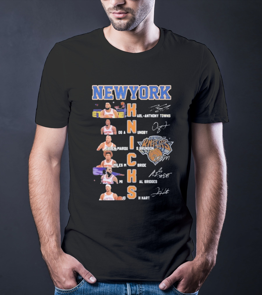 New York Knicks Karl-Anthony Towns OG Anunoby Jalen Brunson Miles McBride Mikal Bridges Josh Hart Signature Players T-Shirt