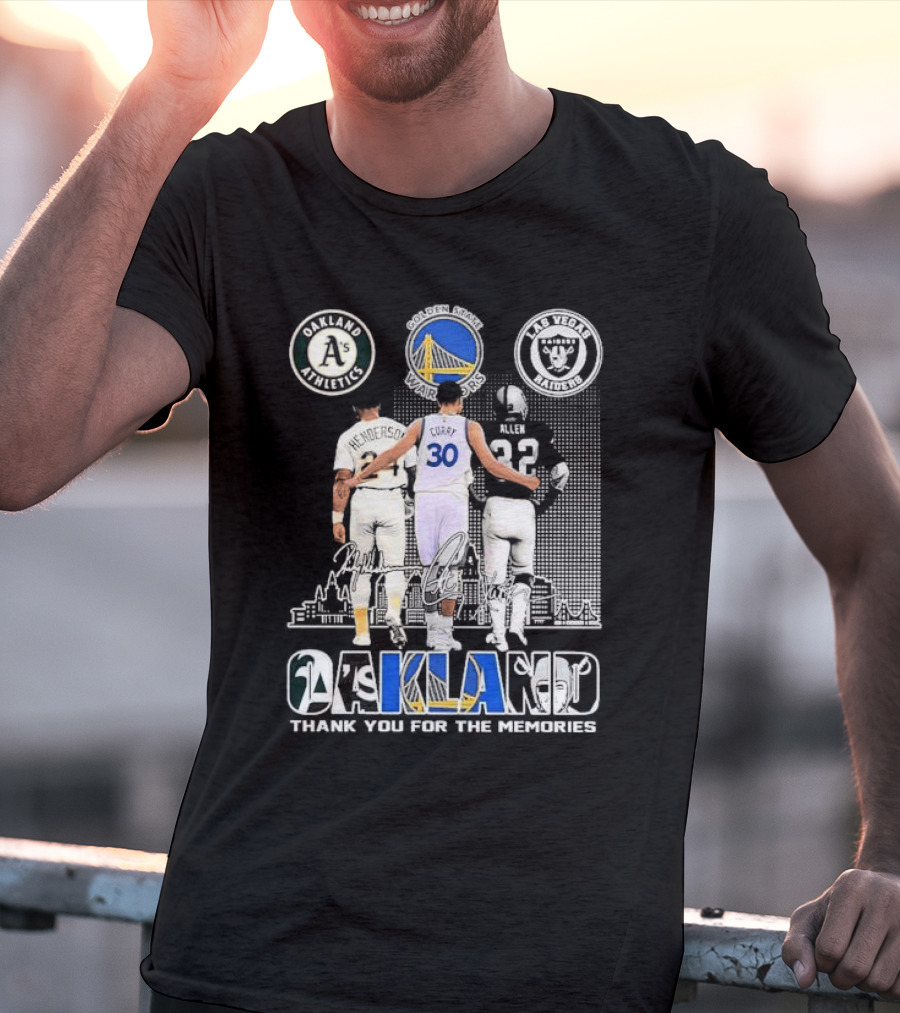 Oakland Athletics Warriors Raiders Henderson Curry Allen Thank You For The Memories T-Shirt