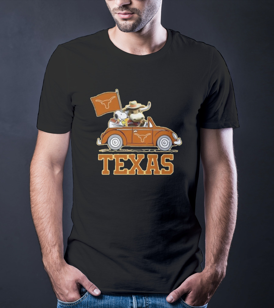 Texas Always Go For All 2D Longhorn Bevo Snoopy Car T-Shirt
