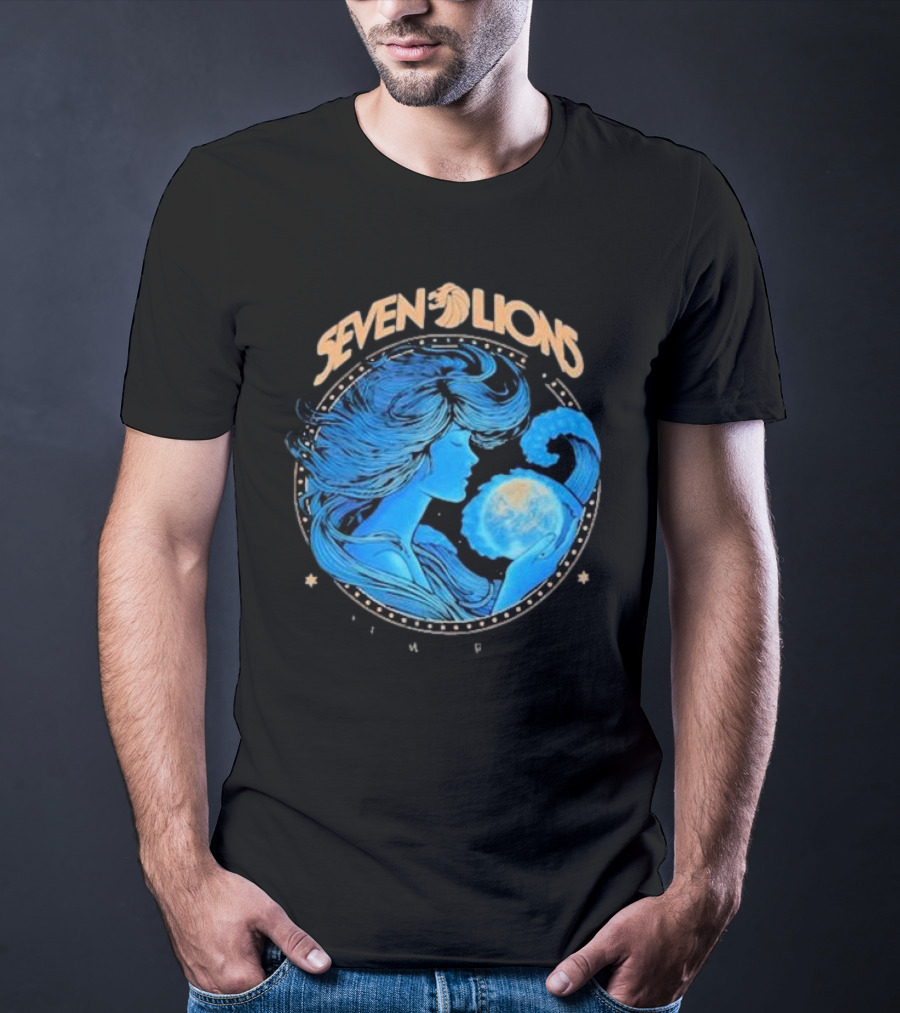 Seven Lions Worlds Apart Celestial Woman Holding Earth T-Shirt