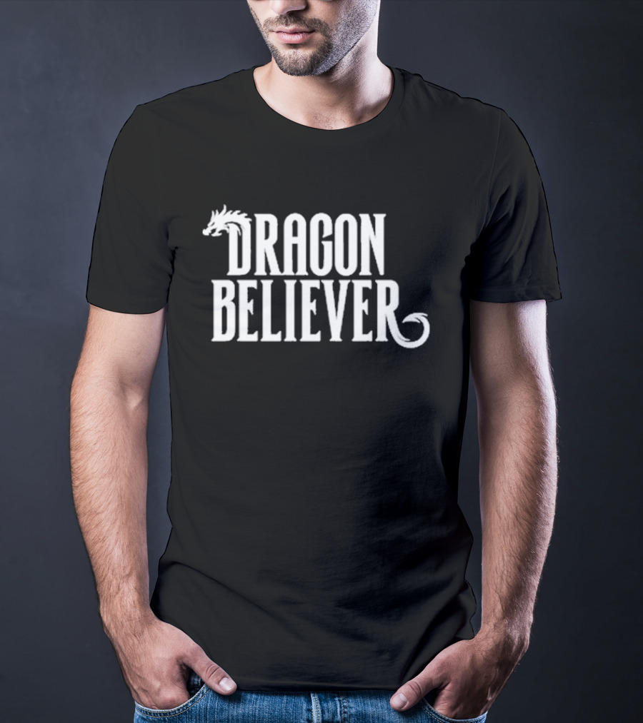 Dragon Believer Fantasy Typography With Dragon Head Accent T-Shirt