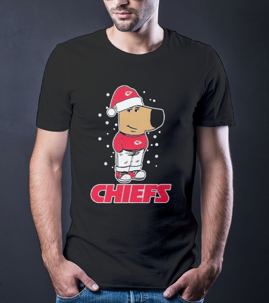 Chill Christmas Chiefs Santa Dog In Snowy Sweater And Hat T-Shirt