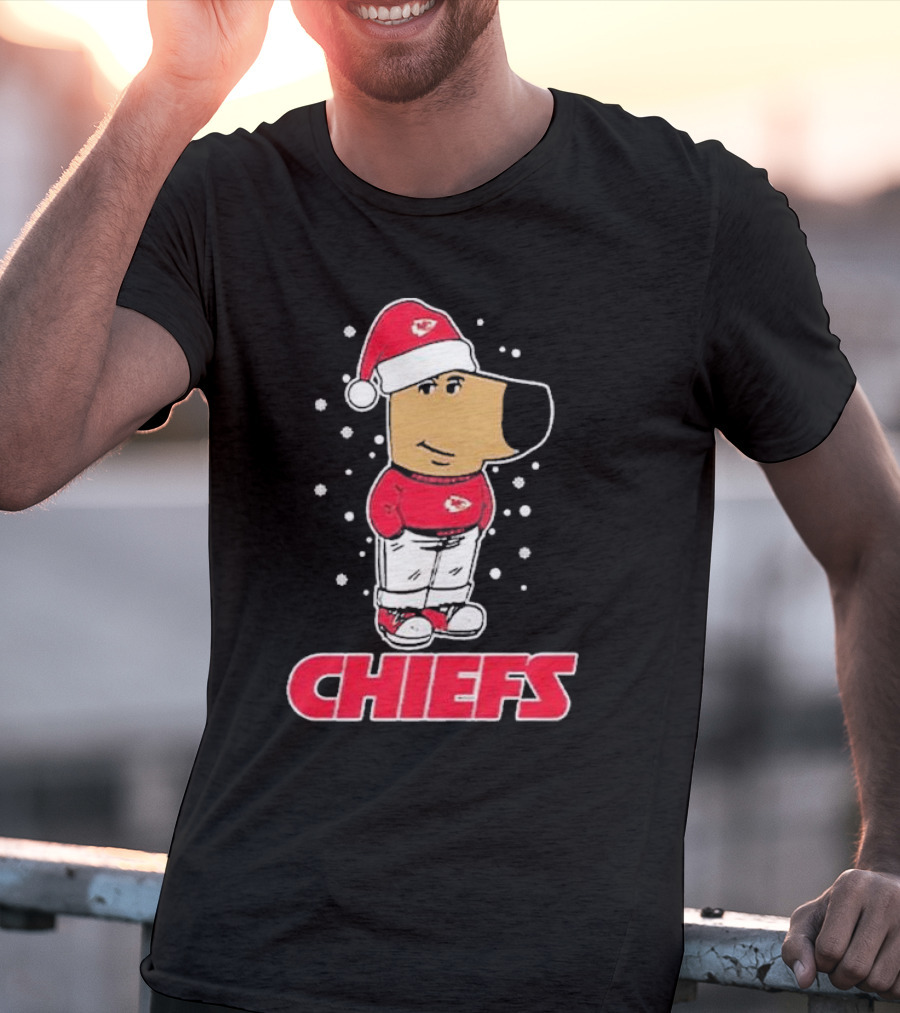 Chill Christmas Chiefs Santa Dog In Snowy Sweater And Hat T-Shirt