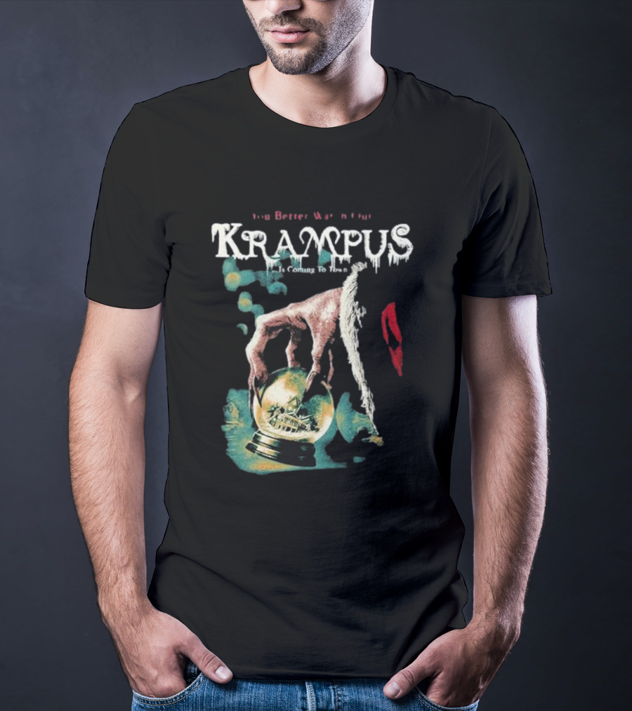 You Better Watch Out Krampus Is Coming To Town Creepy Hand Globe T-Shirt