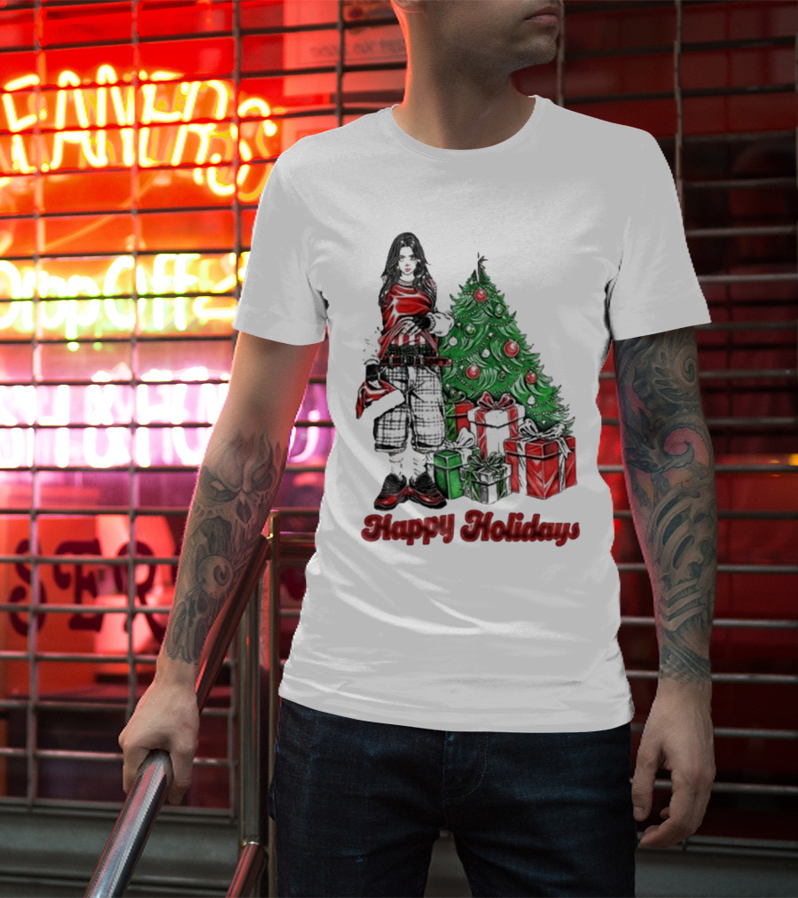 Billie Eilish Happy Holidays Christmas Tree Presents T-Shirt