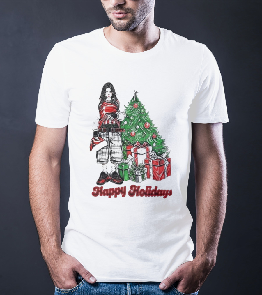 Billie Eilish Happy Holidays Christmas Tree Presents T-Shirt