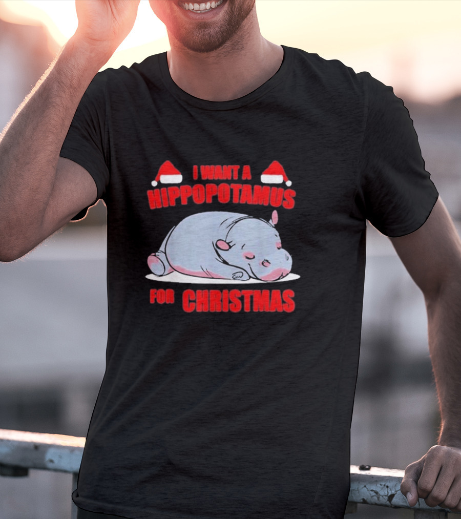 I Want A Hippopotamus For Christmas With Santa Hats T-Shirt