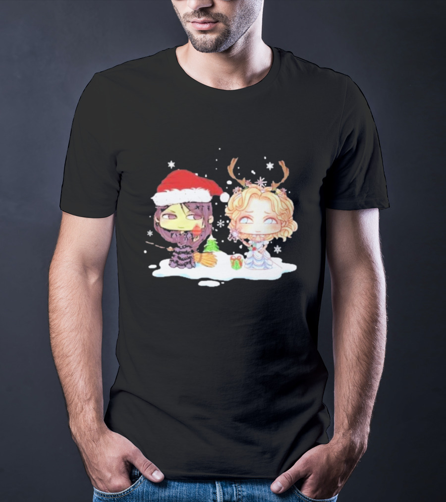 Wicked Merry Christmas Witch And Reindeer Characters Snowflakes T-Shirt