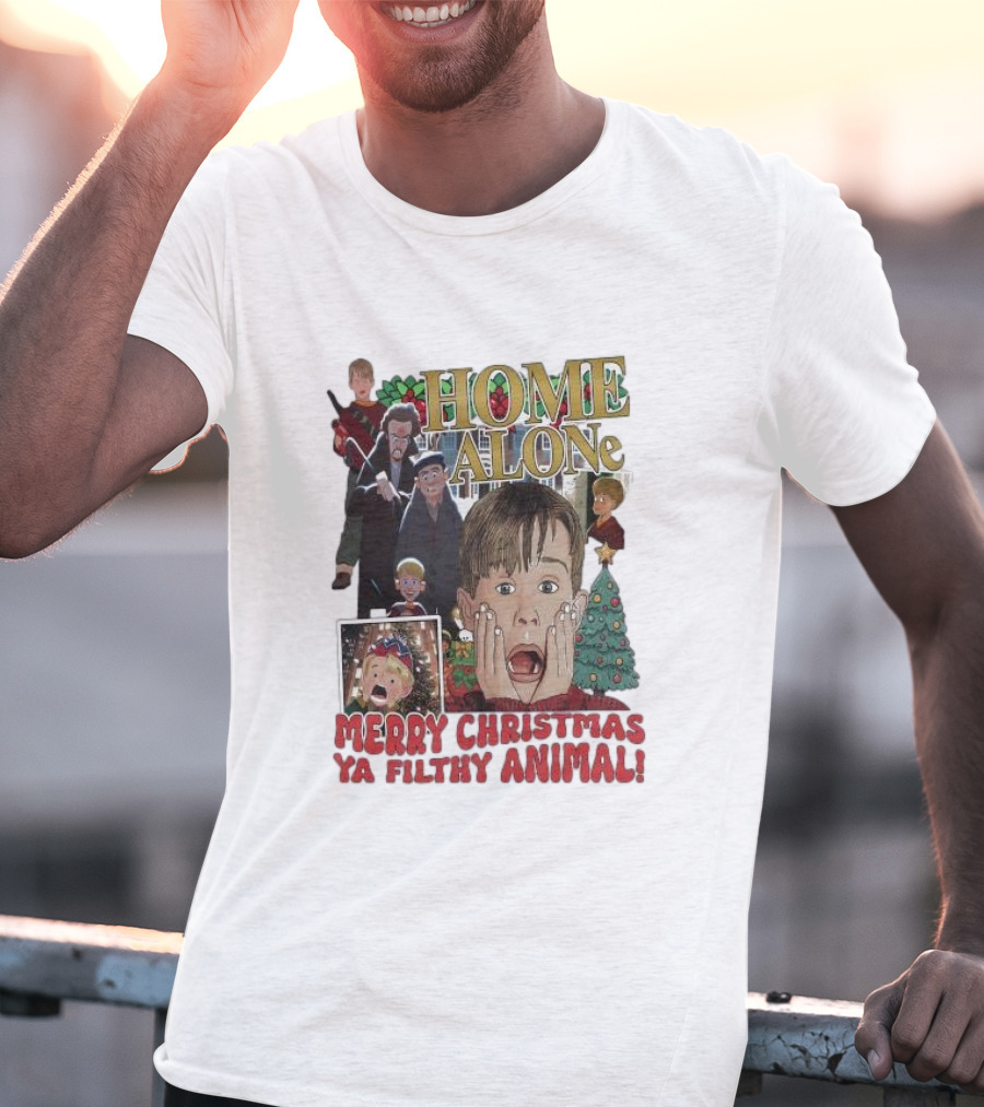 Home Alone Merry Christmas Ya Filthy Animal Kevin McCallister Holiday Movie Collage T-Shirt