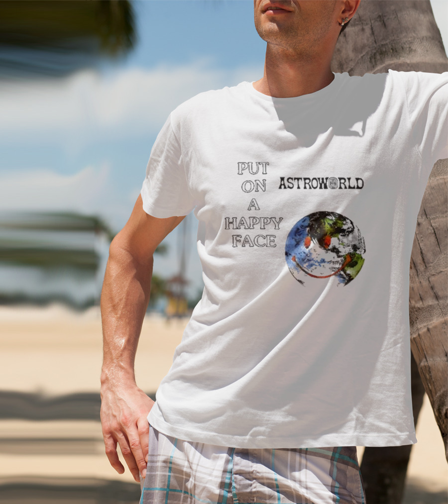 Put On A Happy Face Astroworld Smiley Earth T-Shirt