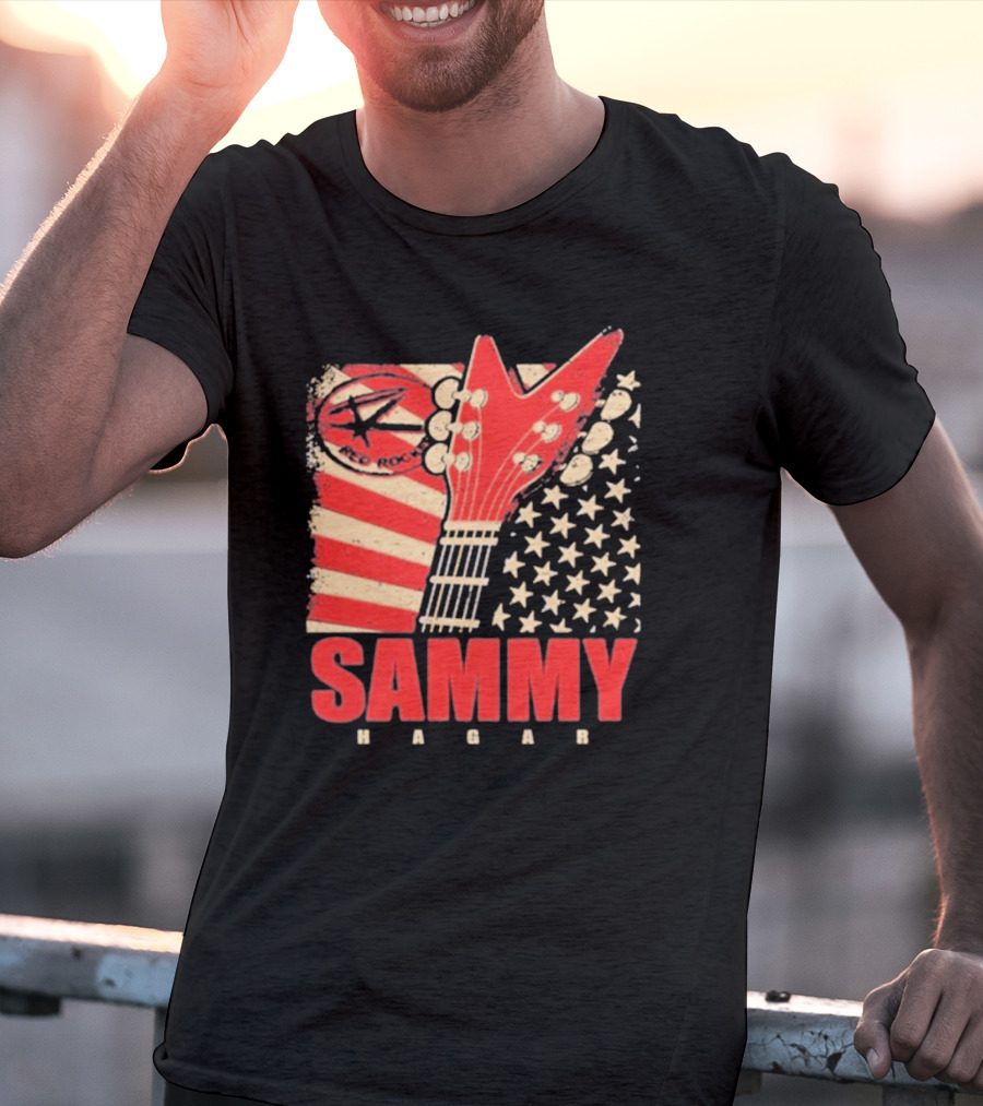 Sammy Hagar Red Rocker American Flag Guitar T-Shirt